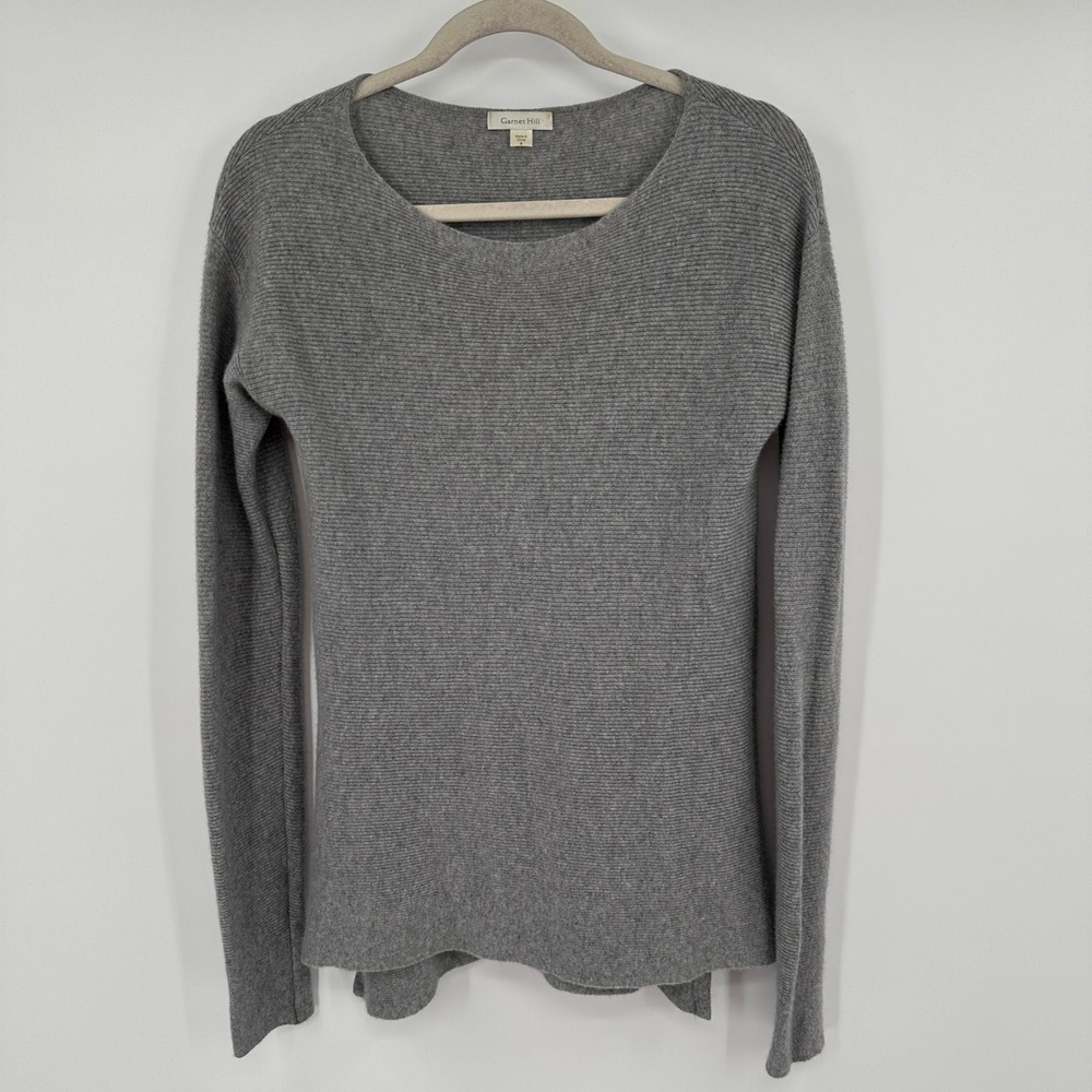 Garnet Hill 100% Cashmere Ribbed Scoop Neck Sweater Gray Small Quiet Luxury
